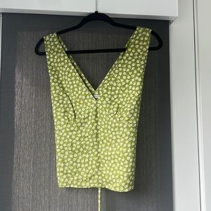 Reformation green floral v neck top